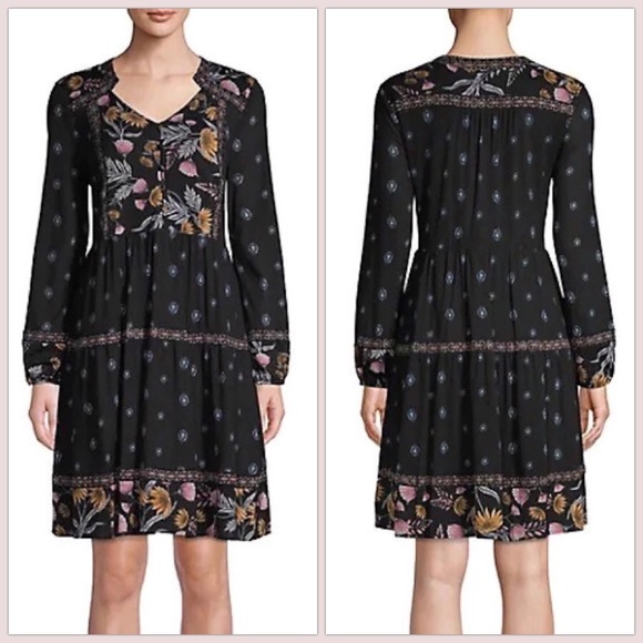 STYLE & CO | Black Peasant Boho Long Sleeve Dress - Picture 1 of 16